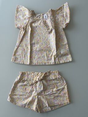 Carter’s Girls Floral Two-Piece Top & Shorts Set - Yellow Pink Floral